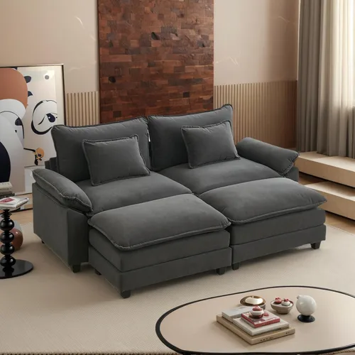 Vista 50 de Sofá Seccional, Sofá Modular Cloud con Otomana, Sofás Cama de Asiento Profundo con Almohadas Decorativas, Cómodo Sofá de Dos Plazas de Chenilla