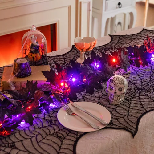 Vista 3 de Valery Madelyn Guirnalda de Halloween de 9 pies con luces para decoración