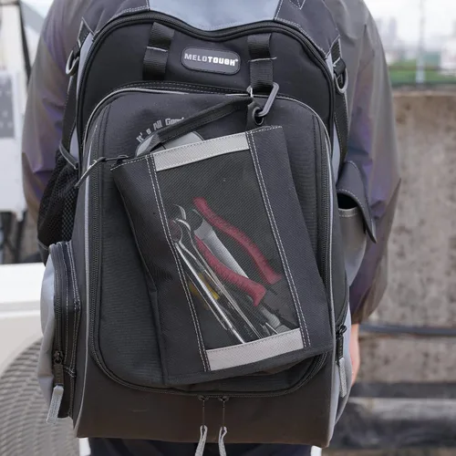 Vista 44 de Bolsa de herramientas de lona con cremallera MELOTOUGH, bolsa de herramientas con cierre, bolsa de malla resistente con ventana, ojales para colgar