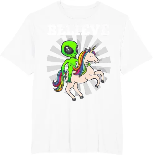 Vista 15 de Believe Space Alien Riding Unicorn - Camiseta de regalo divertida, Negro, S