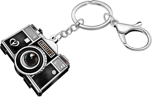 Vista 2 de Llavero de acrílico vintage de los años 80 y 90 para cámara, llavero para amantes de la fotografía, regalos para mujeres y niñas, llaves