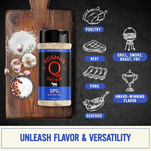 Vista 4 de Kosmos Q SPG BBQ Dry Rub, regalo del día del padre para él, condimento de ajo con azúcar de caña orgánica, barbacoa para pechuga, bistec, pollo