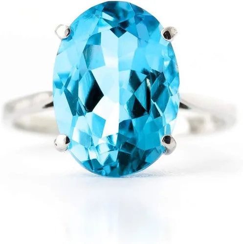 Vista 4 de Galaxy Gold GG Anillo de oro blanco sólido de 8 quilates de 14 quilates con topacio azul ovalado natural