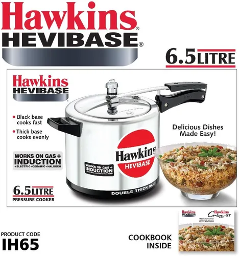Vista 3 de Hawkins Olla a presión Hevibase de aluminio de 6,5 litros, cocina de tapa interior de inducción, plata (Ih65)