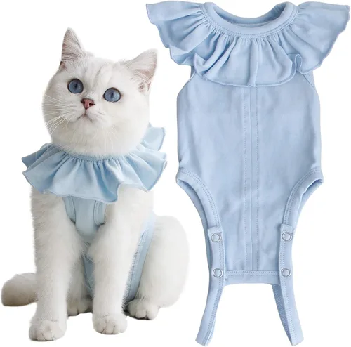 Vista 8 de Traje de recuperación para gatos para heridas abdominales y enfermedades de la piel, camisa quirúrgica transpirable para después de la cirugía