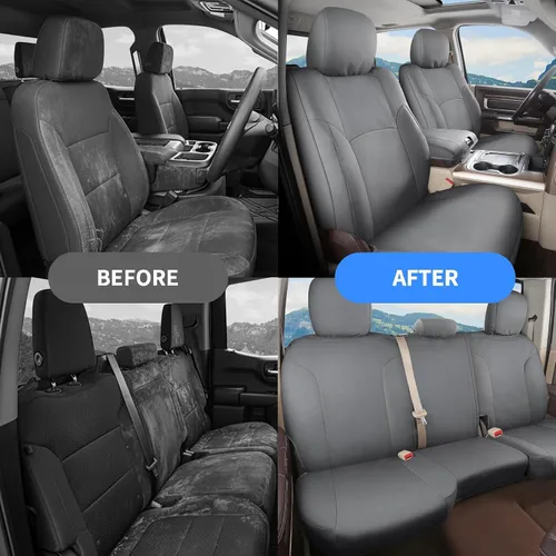 Vista 21 de Coverado Chevy Silverado - Juego completo de fundas de asiento de lona impermeables, apto para Silverado GMC Sierra 2007-2013 y 2019-2025 1500 Negro