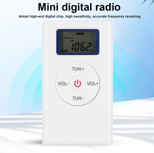 Vista 5 de Mini radio digital, sintonización portátil de radio FM, mini radio de sintonización digital con cordón y auriculares para interpretación