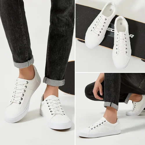 Vista 6 de ZGR Zapatos de lona para hombre, color blanco y negro, con cordones, zapatos casuales de moda para hombres