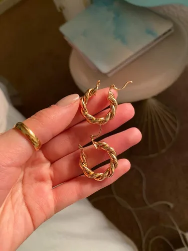 Vista 4 de Gold Hoop Earrings for Women Girls,14K Gold Plated Sterling Silver Hoop Earrings, Lightweight and Hypoallergenic Earrings for Gift