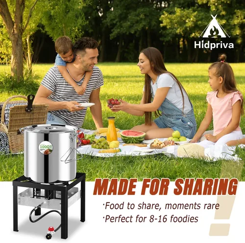Vista 6 de Kit de Caldera de Cangrejos de Acero Inoxidable 100QT, Cubierta Impermeable y Escumador de 18 Pulgadas, Hornilla de Propano de 110,000BTU, Regulador