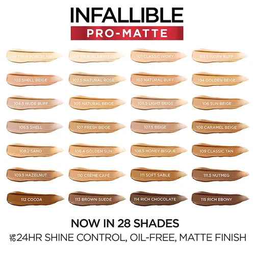 Vista 5 de L'Oreal Paris Cosmetics Makeup Infallible Pro-Matte - Base líquida de larga duración, True Porcelain, 1 onza líquida.