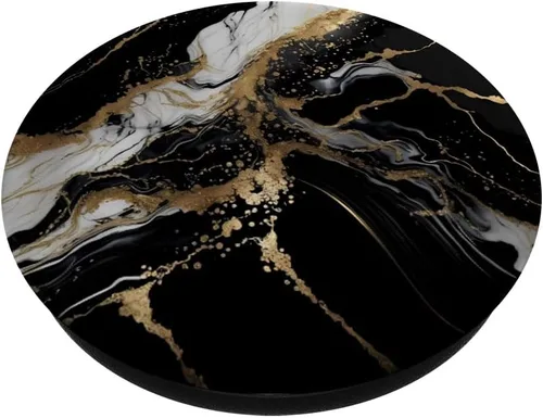 Vista 2 de PopSockets con patrón de colores en blanco y negro y dorado con diseño de mármol PopGrip intercambiable