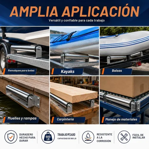 Vista 5 de Rodillo resistente de 2 pulgadas de diámetro con soporte – 17 pulgadas de largo para transporte como empatar barcos de pesca, kayaks, balsas, etc.