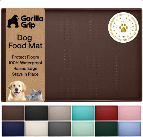 Vista 17 de GORILLA GRIP Alfombrilla para mascotas 100% impermeable con bordes elevados de silicona sin BPA, alfombrillas para comida de gatos y perros que Menta
