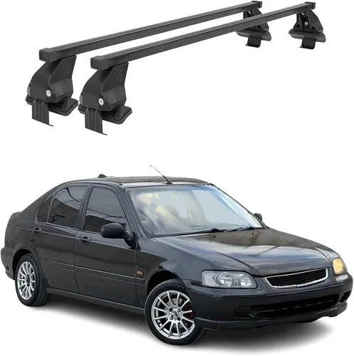 Vista 24 de Barras transversales de techo OMAC para Honda Civic Hatchback 1996-2000, con cierre, 49.9 kg, aluminio, negro, 2 piezas, se ajusta a portaequipajes