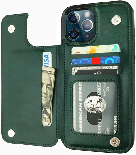 Vista 18 de ONETOP - Funda tipo cartera compatible con iPhone 12 Pro Max con tarjetero, piel sintética, ranuras para tarjetas, doble cierre magnético y funda