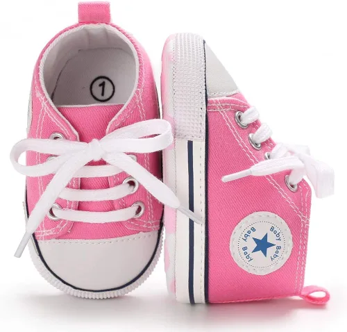 Vista 5 de KIDSUN - Zapatos deportivos unisex de caña alta para bebés mezclilla de lona suela antideslizante suaves para los primeros pasos