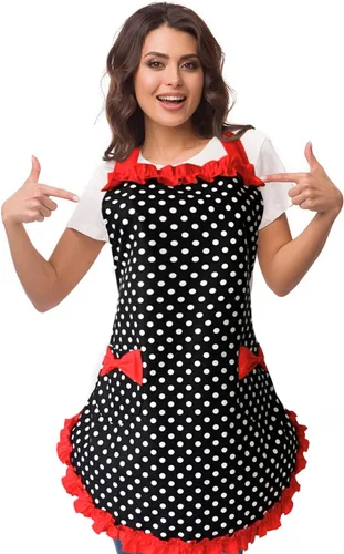 Vista 9 de Violet Mist Lindos delantales negros para mujeres con bolsillos, delantales vintage retro elegantes para niñas con lazo, vestido sexy de los años