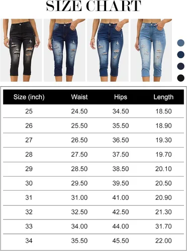 Vista 6 de BWQ Jeans capri rasgados para mujer, pantalones capri ajustados y elásticos