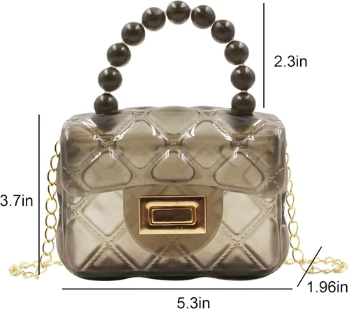 Vista 7 de Bolso cruzado para niñas pequeñas, mini bolso de gelatina, color caramelo, bolsa de hombro transparente con asa superior de perlas