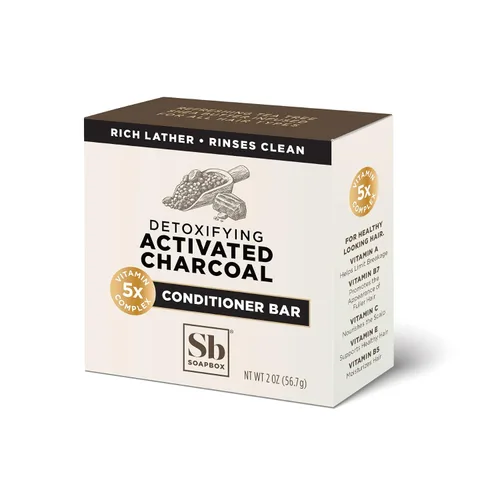 Vista 2 de Soapbox Barra acondicionadora de carbón activado, desintoxica el cabello y el cuero cabelludo, bajo plástico e ingredientes limpios libres