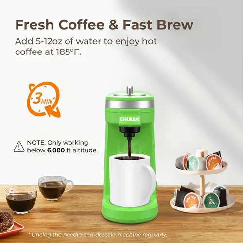 Vista 2 de CHULUX Mini cafetera de una sola porción para cápsulas K Cup, pequeña máquina de café de tamaño pequeño para una persona de viaje, RV, camión y Verde