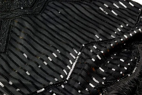 Vista 5 de Vestido con flecos de lentejuelas estilo años 20 y Gran Gatsby con juego de accesorios de los años 20 también, Classic, XL, Negro-Negro