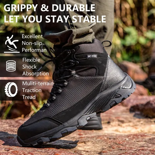Vista 4 de SILENTCARE Botas de senderismo para hombre, impermeables, antideslizantes, medios, tobillos, ligeras, para exteriores, trekking, mochilero, trabajo
