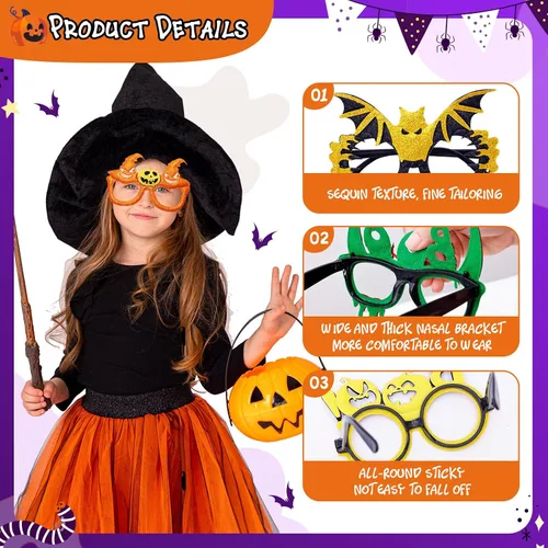 Vista 3 de Max Fun 36 gafas de Halloween con purpurina para fiesta de Halloween, regalos de fiesta de Halloween, anteojos para niños y adultos, decoración