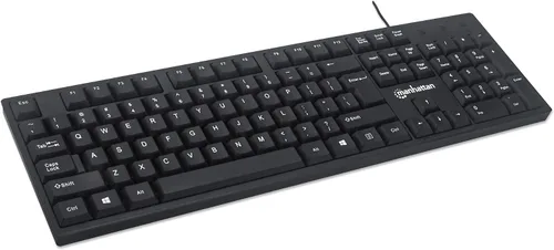 Vista 9 de Manhattan Teclado de computadora con cable – Teclado negro básico – con cable USB-A de 4.5 pies, 104 teclas, soportes plegables – Compatible