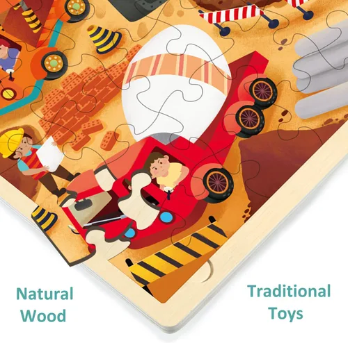 Vista 5 de Rompecabezas de 48 piezas para niños de 4 a 8 años, cada pieza es única, rompecabezas de madera para sitios de construcción para niños y niñas de 3