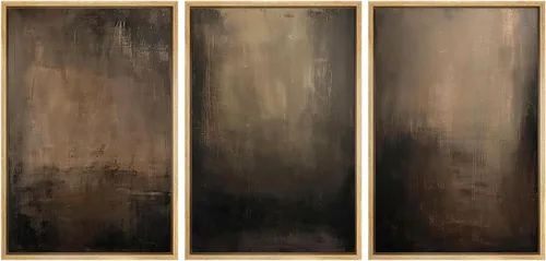 Vista 208 de SIGNFORD - Set de obras de arte en lienzo enmarcado para pared, ilustraciones abstractas de neblina del desierto en tonos neutros beige y marrón