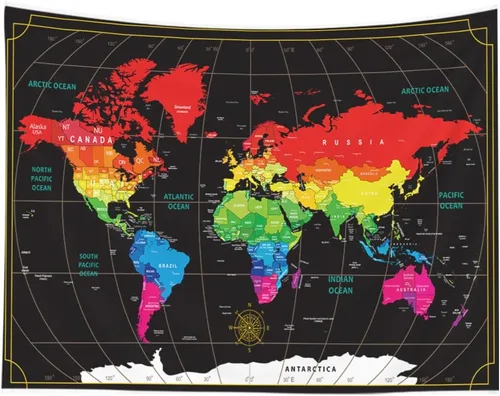 Vista 11 de CAPSCEOLL Tapiz de mapa del mundo para colgar en la pared, tapiz blanco y negro para decoración del hogar, 40 x 30 pulgadas, mapa para habitación