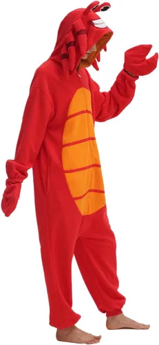 Vista 6 de Crab Onesie Adult Red Crab Pajamas Animal Pajamas Halloween Cosplay Costume Polar Fleece Sleepwear Homewear