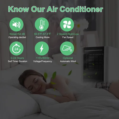 Vista 5 de WANAI Aire acondicionado portátil, 8000 BTU 6 en 1 aire acondicionado de refrigeración para habitaciones de hasta 250 pies cuadrados, aire