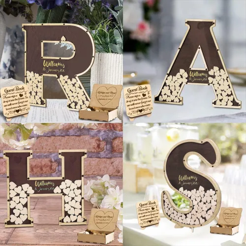 Vista 7 de Libro de invitados personalizado, alternativa al libro de visitas de boda, alfabeto de madera personalizado para libro de visitas, ideas de boda