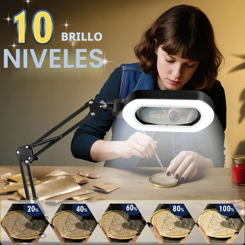 Vista 5 de Lupa 12X con luz y soporte, lámpara de aumento iluminada con 144 LED