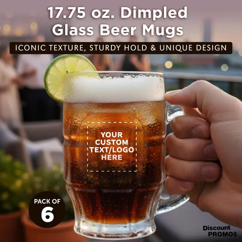 Vista 4 de Juego de 6 tazas de cerveza de vidrio con hoyuelos personalizadas, paquete a granel personalizado, utensilios de bar, ideales para festivales