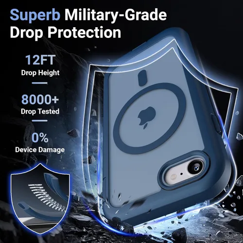 Vista 3 de Funda magnética para iPhone SE 3ª y 2ª [protector de pantalla] [compatible con MagSafe] [protección contra caídas de grado militar]
