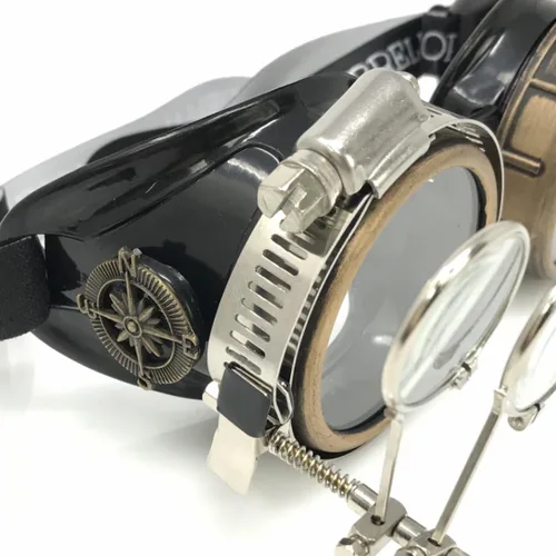 Vista 3 de UMBRELLALABORATORY Gafas de estilo victoriano Steampunk con diseño de brújula y lupa ocular, gafas para rave