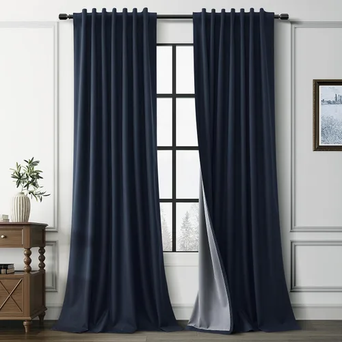 Vista 47 de Guken Cortinas opacas de lino, 2 paneles rústicos, elegantes, 100% opacas, con aislamiento térmico, banda de ganchos y trabilla trasera, 52 x 84