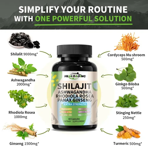 Vista 6 de Cápsulas de Shilajit del Himalaya: extracto purificado de Shilajit del Himalaya – Apoyo de energía natural y resistencia, vegano, sin OMG antiguo