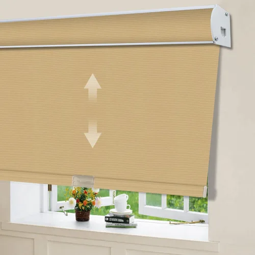 Vista 10 de Persianas opacas sin cordones con cenefa, color beige con cenefa de metal cubierta de tela, persianas enrollables con filtro de luz UV