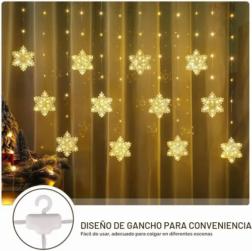 Vista 2 de BLOOMWIN Luces de ventana de decoración de Navidad de 10 pies, 12 copos de nieve, luces de carámbano, luces USB de cortina de Navidad para Copos