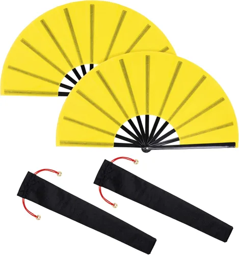 Vista 10 de Nydotd Paquete de 2 ventiladores plegables de mano grandes para fanáticos rave, tela de nailon plegable con funda de soporte para hombres y mujeres