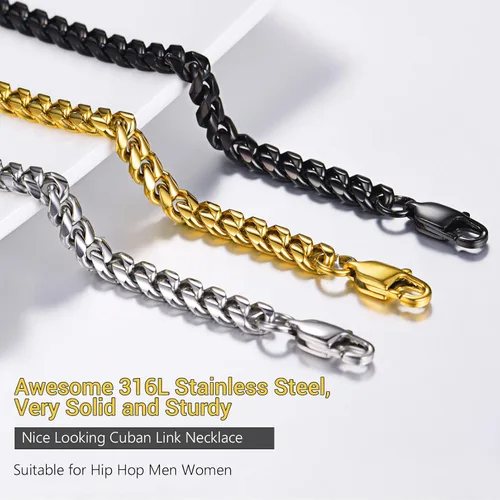 Vista 8 de PROSTEEL Trendy Cuban Links Necklace for Men Women, Black18K Gold Plated 316L Stainless Steel, W 4.8mm-14mm, L 14inch-30inch, Come Gift Box