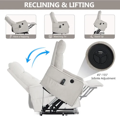 Vista 5 de Silla reclinable eléctrica con elevación Trustyue con calor y masaje, sillas elevadoras para asistencia al estar de pie, silla pequeña con elevación