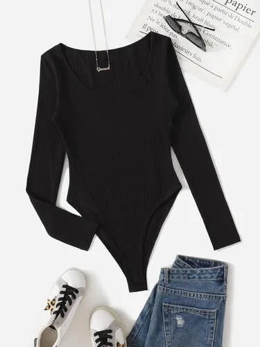 Vista 5 de SOLY HUX Women's Scoop Neck Long Sleeve Bodysuit Basic Stretch Slim Fit Jumpsuits Tops