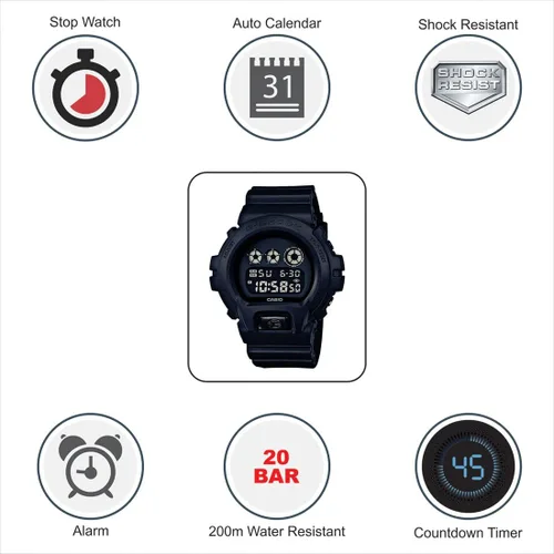 Vista 7 de Casio G-Shock, Black Out Basic Series DW6900BB-1 - Reloj de resina, todo negro, para hombre