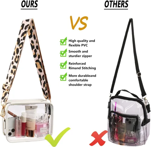 Vista 5 de Bolso cruzado transparente para mujer, bolso transparente aprobado por estadios con correa ajustable